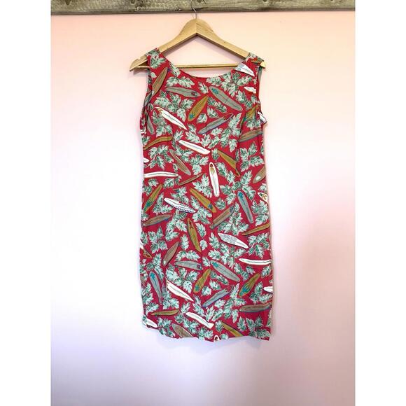 VTG Reyn Spooner Dietrich Varez Womens Red Green Surfboard Shift Dress Beach M - Picture 1 of 6